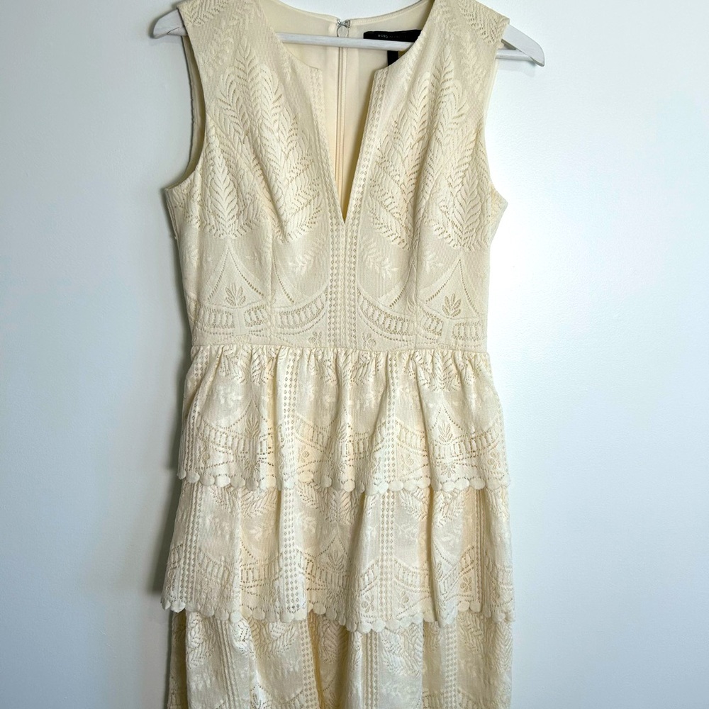 BCBG MaxAzaria Scarlett White Ivory Tiered Eyelet Lace Cocktail Dress